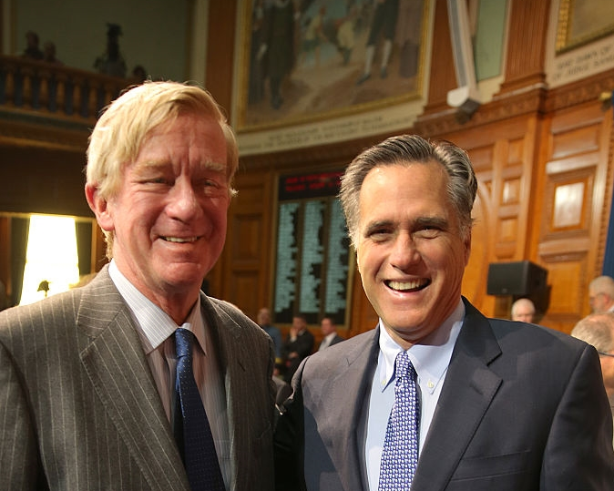 Bill Weld (left), ardent Clinton supporter, pictured with Mitt romney